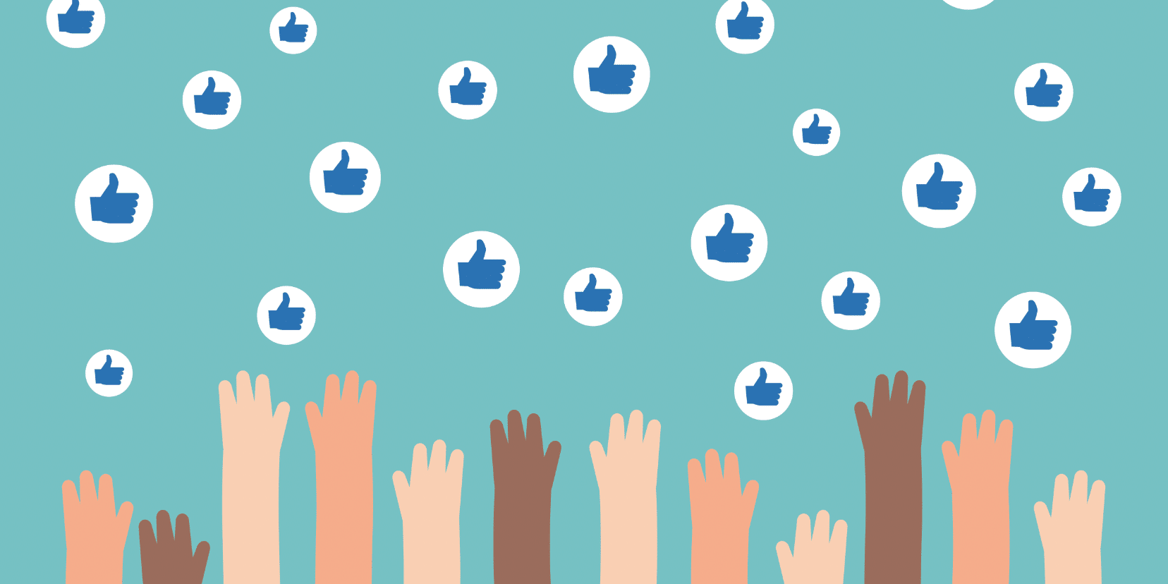 Social Media 101: Length of Posts Hands reaching for Facebook likes