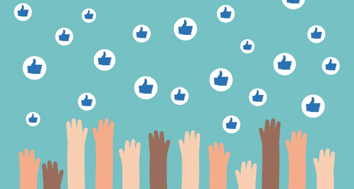 Social Media 101: Length of Posts Hands reaching for Facebook likes