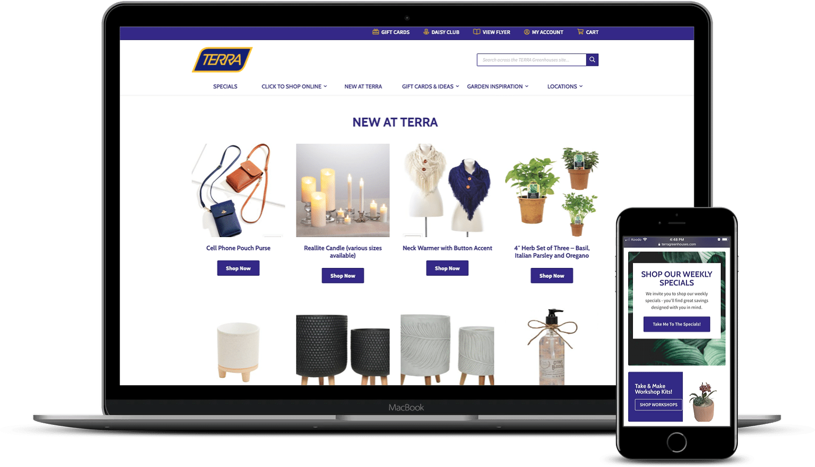 Terra website on iPhone and laptop