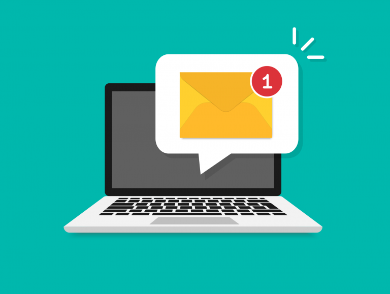 Email Marketing Strategies laptop receiving an email notification