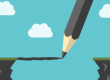 there are two cliffs that are being connected by a line being drawn be a large pencil