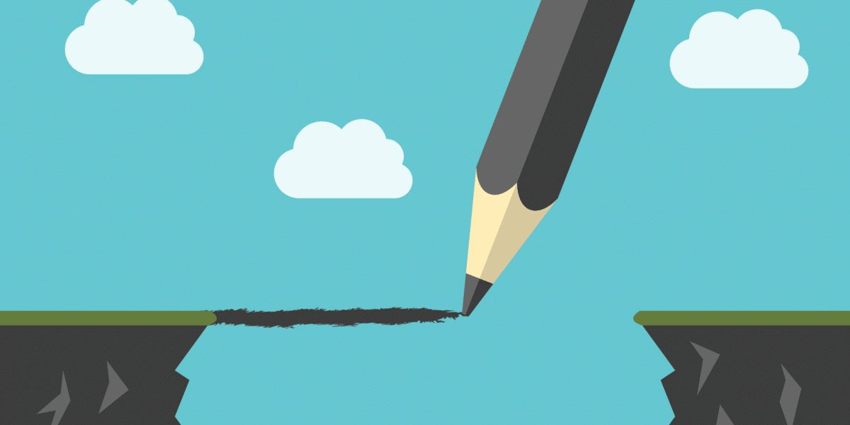 Pencil Drawing Line between cliffs there are two cliffs that are being connected by a line being drawn be a large pencil