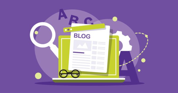 laptop featuring blogs and insights